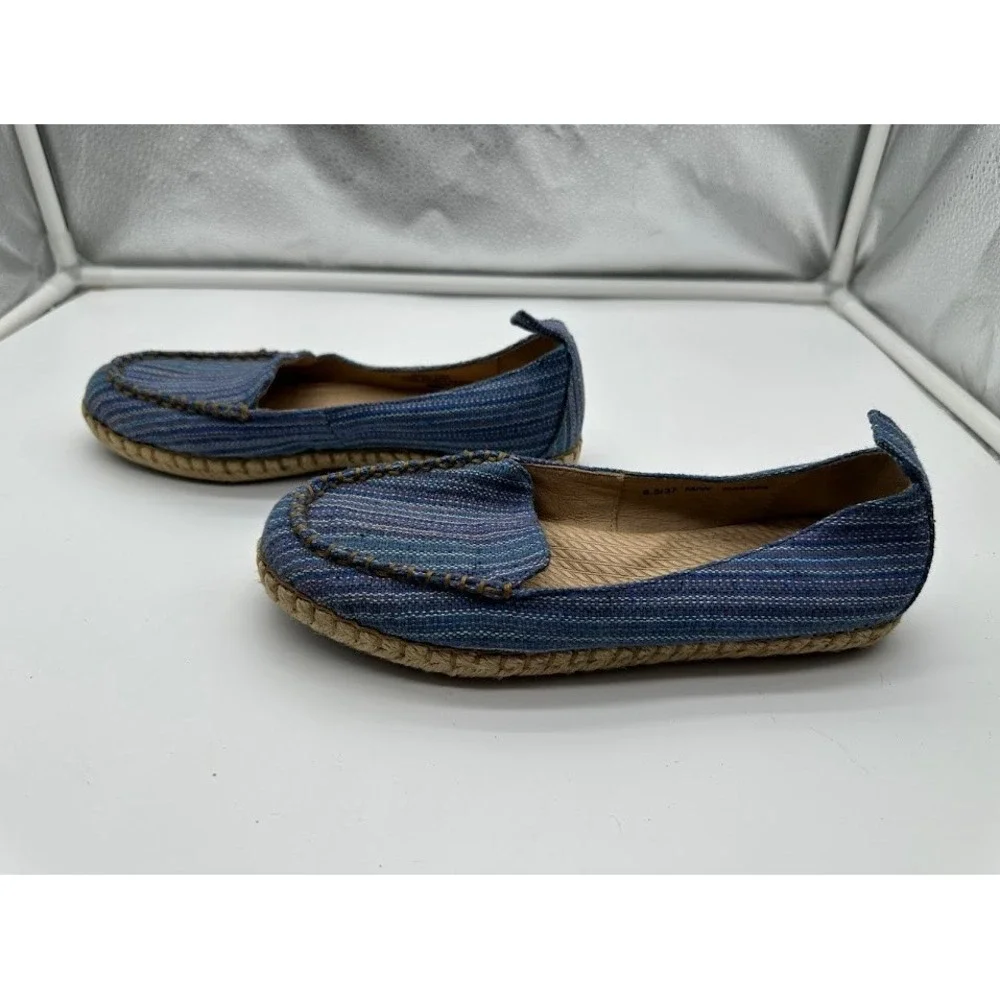 Born Blue Striped Woven Espadrille Flats Womens 6.5 B58004‎ Handcrafted Slip On